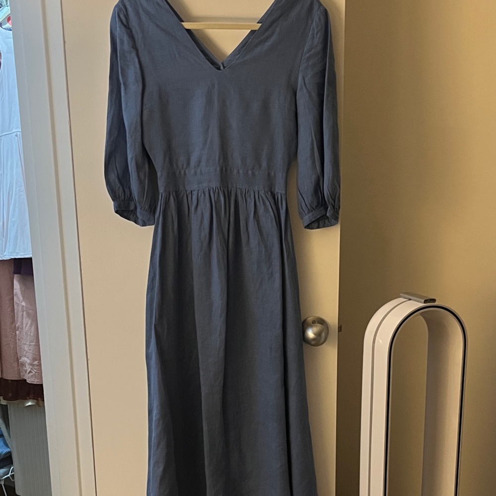 Cornflower Blue linen V-Neck Maxi Dress